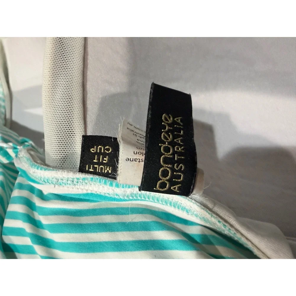 Bond-Eye Australia Teal White Striped Ruched One Piece Swimsuit US‎ 10 Multi Cup